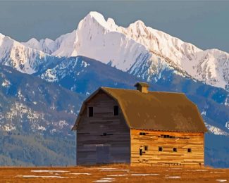 Aesthetic Montana Mountains With Barn Diamond Paintings