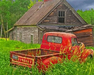 Aesthetic Old Chevy Trucks And Barn Diamond Paintings