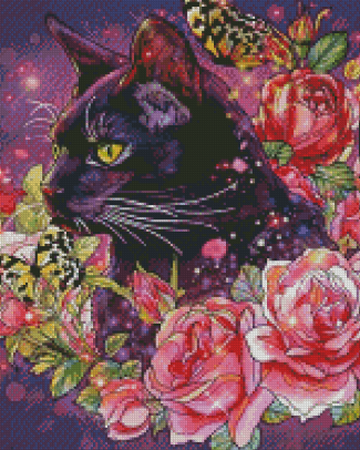 Aesthetic Floral Cat Diamond Paintings