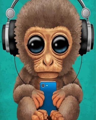 Aesthetic Monkey With Headphones Diamond Paintings