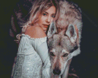 Blonde Woman And Wolf Diamond Paintings