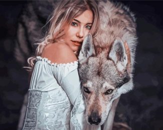 Blonde Woman And Wolf Diamond Paintings