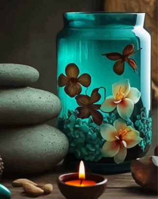 Candle And A Floral Jar Diamond Paintings