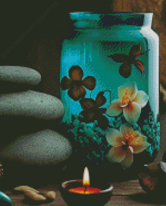 Candle And A Floral Jar Diamond Paintings