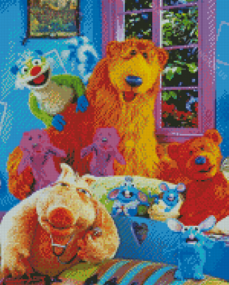 Cool Bear in Blue House Diamond Paintings