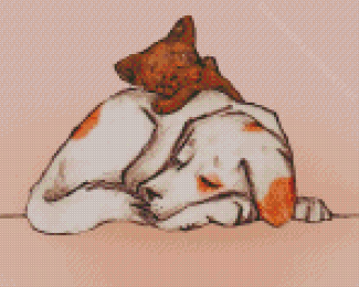Cute Sleeping Dog And Cat Art Diamond Paintings