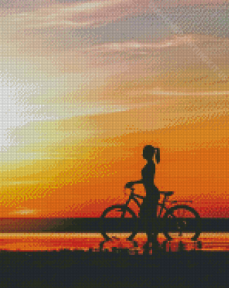 Girl With Bike Silhouette Diamond Paintings