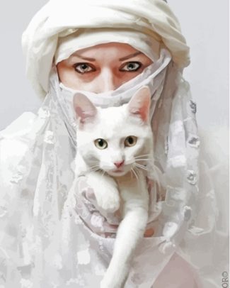 Arab Lady With White Cat Diamond Paintings