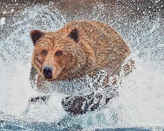 Bear Running In Water Diamond Paintings