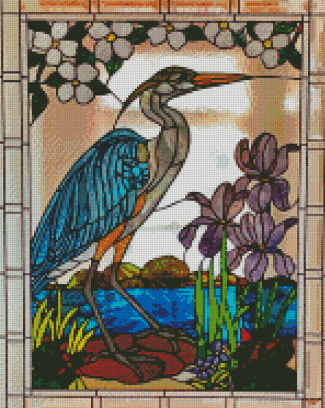 Blue Heron Lake Scene Stained Glass window Diamond Paintings