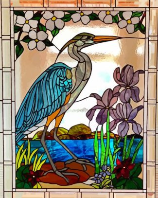 Blue Heron Lake Scene Stained Glass window Diamond Paintings