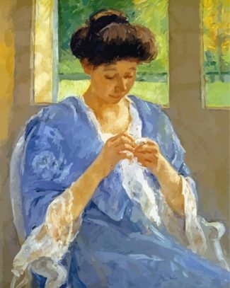 Cassatt Sewing Lady In Blue Dress Diamond Paintings