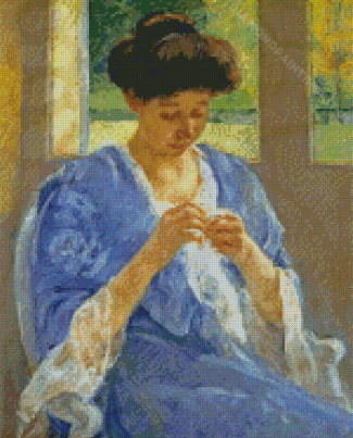 Cassatt Sewing Lady In Blue Dress Diamond Paintings