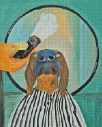 Dachshund Dog At The Barber Diamond Paintings
