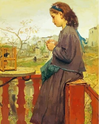 Jacob Maris Girl Knitting On A Balcony Diamond Paintings