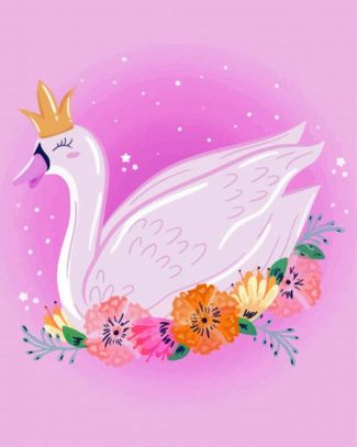 Pink Swan With Crown Diamond Paintings