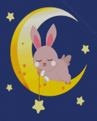 Sleepy Cartoon Rabbit On Moon Diamond Paintings