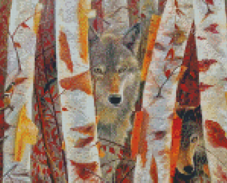 Wolves Among Birches Diamond Paintings