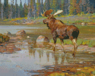 Abstract Moose In River Diamond Paintings