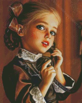 Adorable Girl Talking On The Phone Diamond Paintings