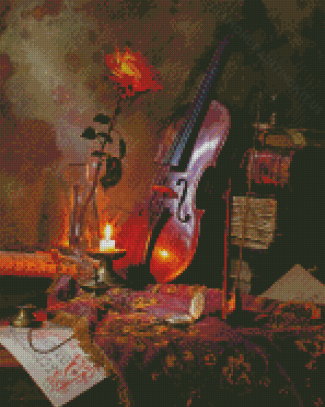 Aesthetic Still Life With Roses And Violin Diamond Paintings