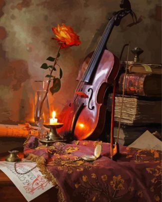 Aesthetic Still Life With Roses And Violin Diamond Paintings