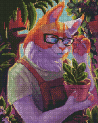 Aesthetic Cat And Plant Diamond Paintings
