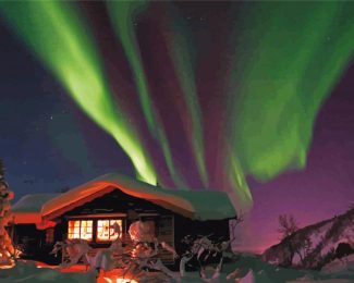 Aesthetic Norwegian Cabin In Snow Diamond Paintings