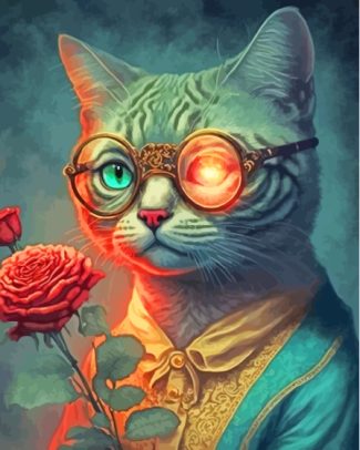 Aesthetic Cat Holding A Rose Diamond Paintings