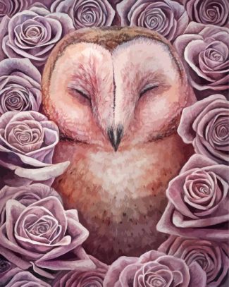 Barn Owl With Roses Diamond Paintings