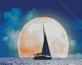 Boat With Moonlight Diamond Paintings