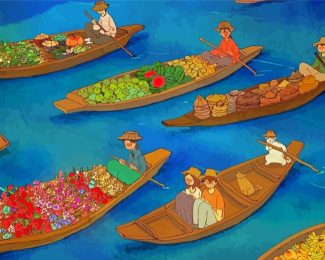 Cartoon Bangkok Floating Market Diamond Paintings