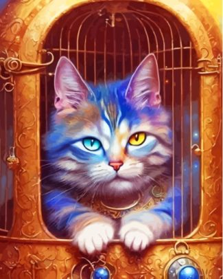 Cat In A Cage Diamond Paintings