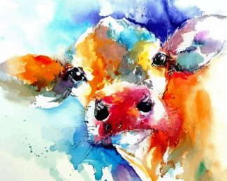 Colorful Watercolor Cow Diamond Paintings