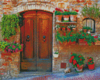 Old Italian Door With Flowers Diamond Paintings