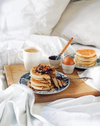 Pancakes And Milk Breakfast on Bed Diamond Paintings