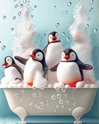 Penguins In Bath Diamond Paintings