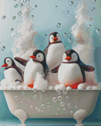 Penguins In Bath Diamond Paintings