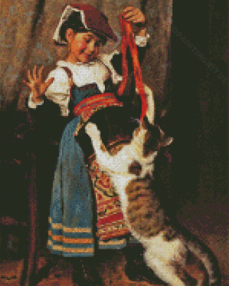 A Little Girl Playing With A Cat Peder Severin Diamond Paintings