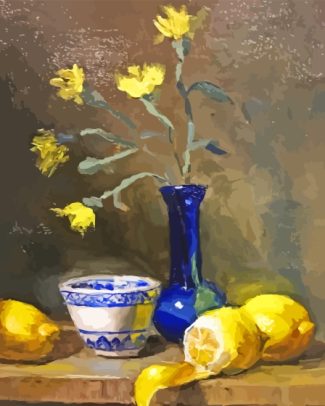 Blue Vase With Lemons Diamond Paintings