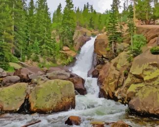 Alberta Rocky Mountains Waterfall Diamond Paintings