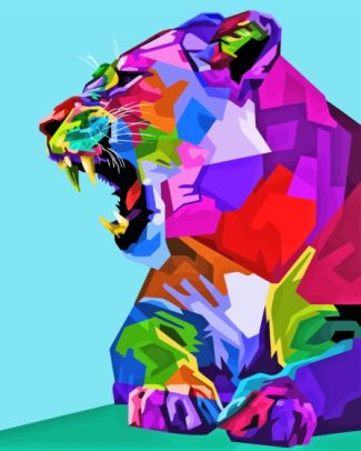 Angry Colorful Lioness On Pop Art Style Diamond Paintings