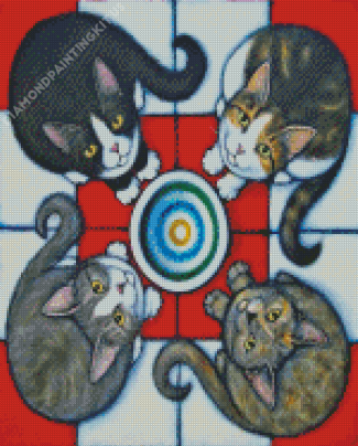 Four Hungry Cats Diamond Painting