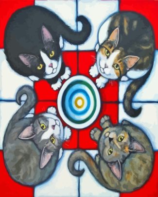Four Hungry Cats Diamond Painting