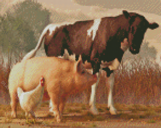 Pig And Cow With Chicken Diamond Painting