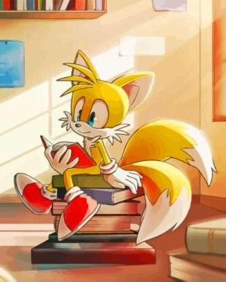 Tails The Hedgehog Sitting On Books Diamond Painting