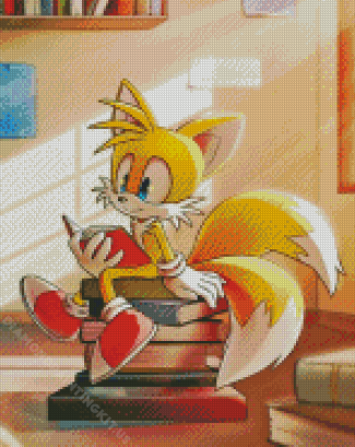 Tails The Hedgehog Sitting On Books Diamond Painting